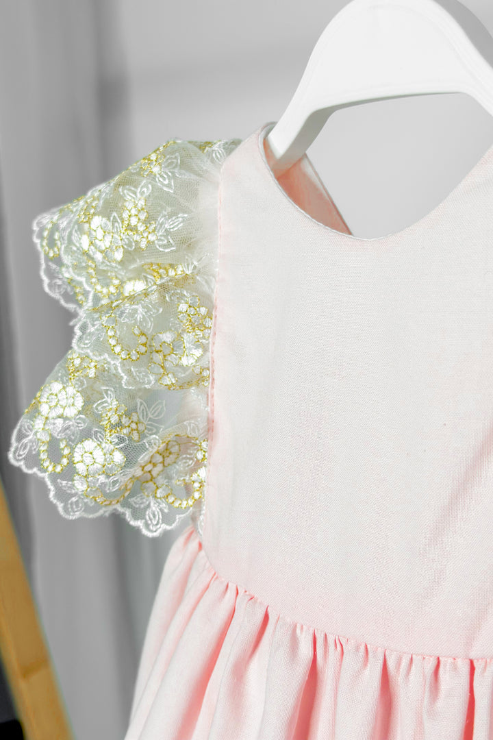 Fofettes "Alya" Pink Gold Lace Sleeve Romper | Millie and John