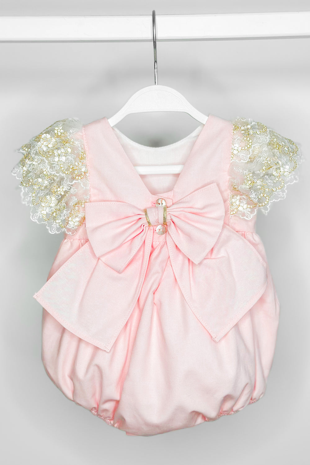 Fofettes "Alya" Pink Gold Lace Sleeve Romper | Millie and John