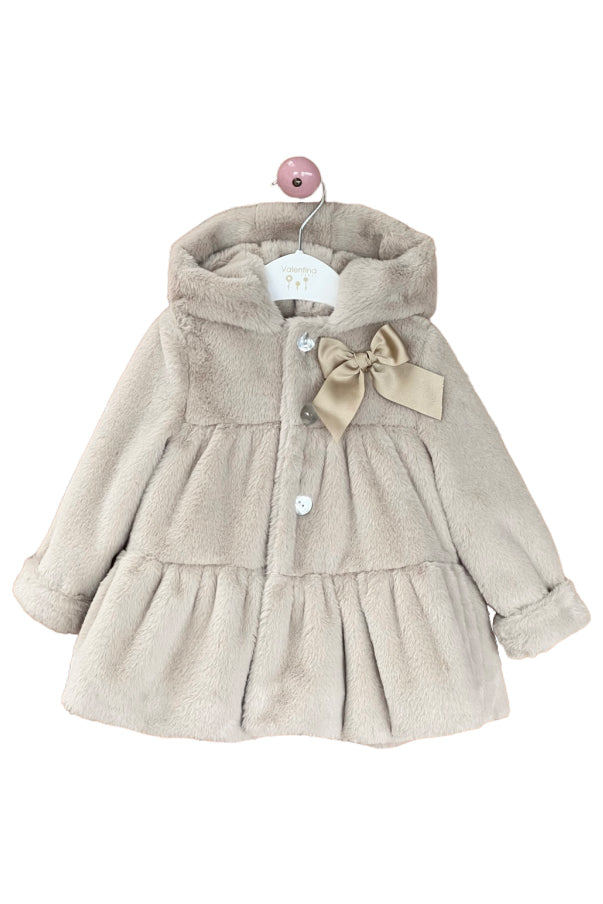 Valentina Bebes PREORDER Stone Faux Fur Hooded Coat | Millie and John