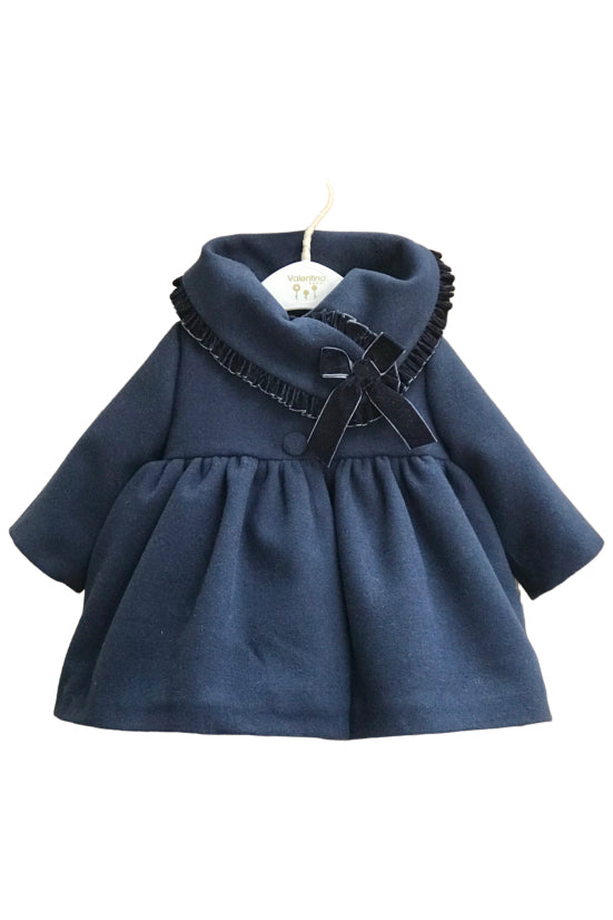 Valentina Bebes PREORDER Navy Cloth Velvet Trim Coat | Millie and John