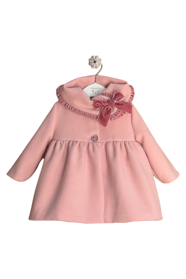 Valentina Bebes PREORDER Dusky Pink Cloth Velvet Trim Coat | Millie and John