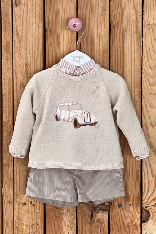 Valentina Bebes PREORDER "Gabriel" Stone Vintage Car Jumper Set | Millie and John
