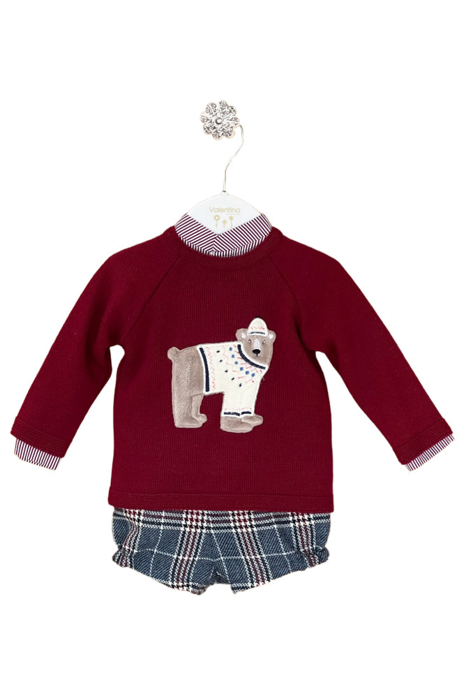 Valentina Bebes PREORDER "Asher" Burgundy Bear Jumper Set | Millie and John