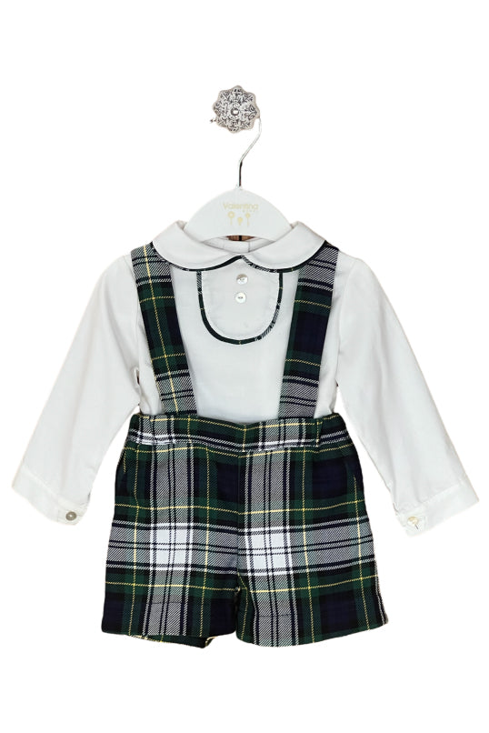 Valentina Bebes PREORDER "Finn" Shirt & Bottle Green Tartan Shorts | Millie and John