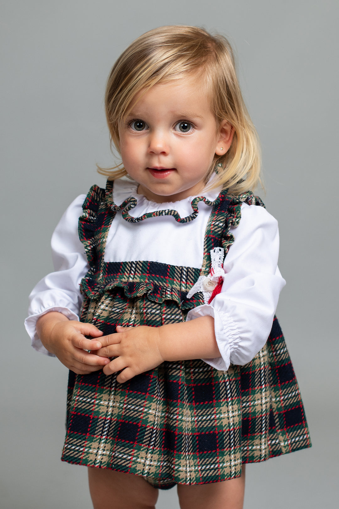 Foque "Beatrice" Navy Tartan Dress & Bloomers | Millie and John