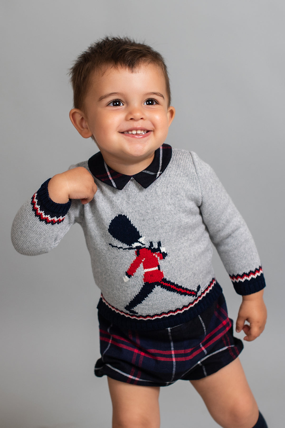 Foque PREORDER "Hugo" Grey Knit Queen's Guard Top & Tartan Jam Pants | Millie and John
