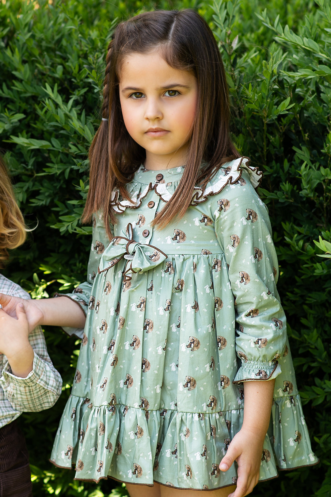 Foque "Eden" Sage Green Bear Dress | Millie and John