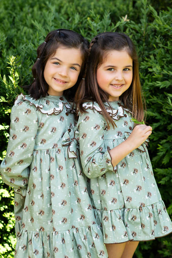 Foque "Eden" Sage Green Bear Dress | Millie and John