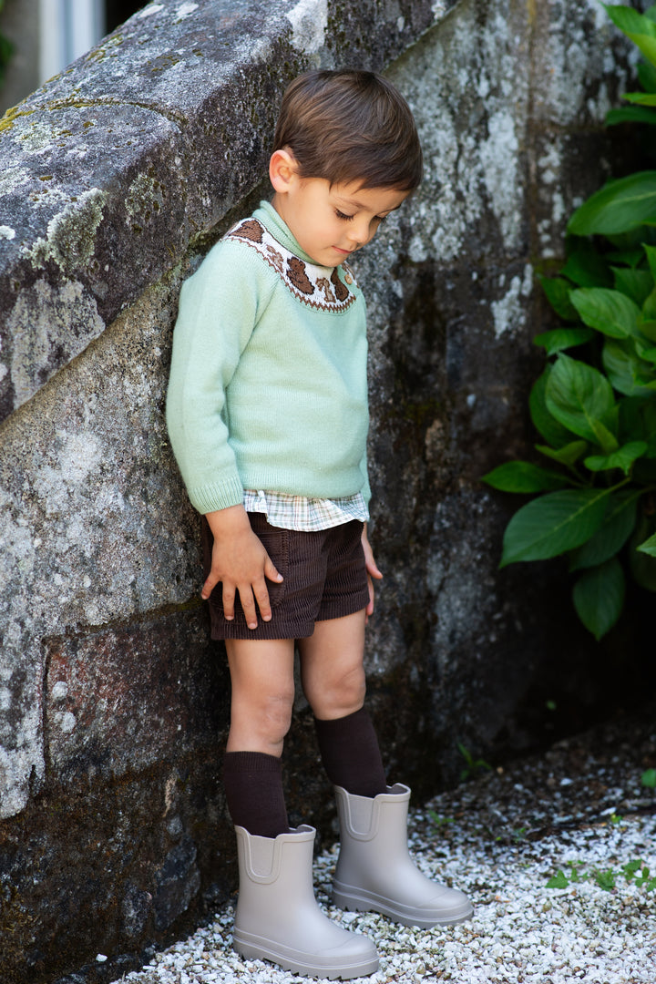 Foque "Stevie" Sage Green Knit Bear Jumper | Millie and John