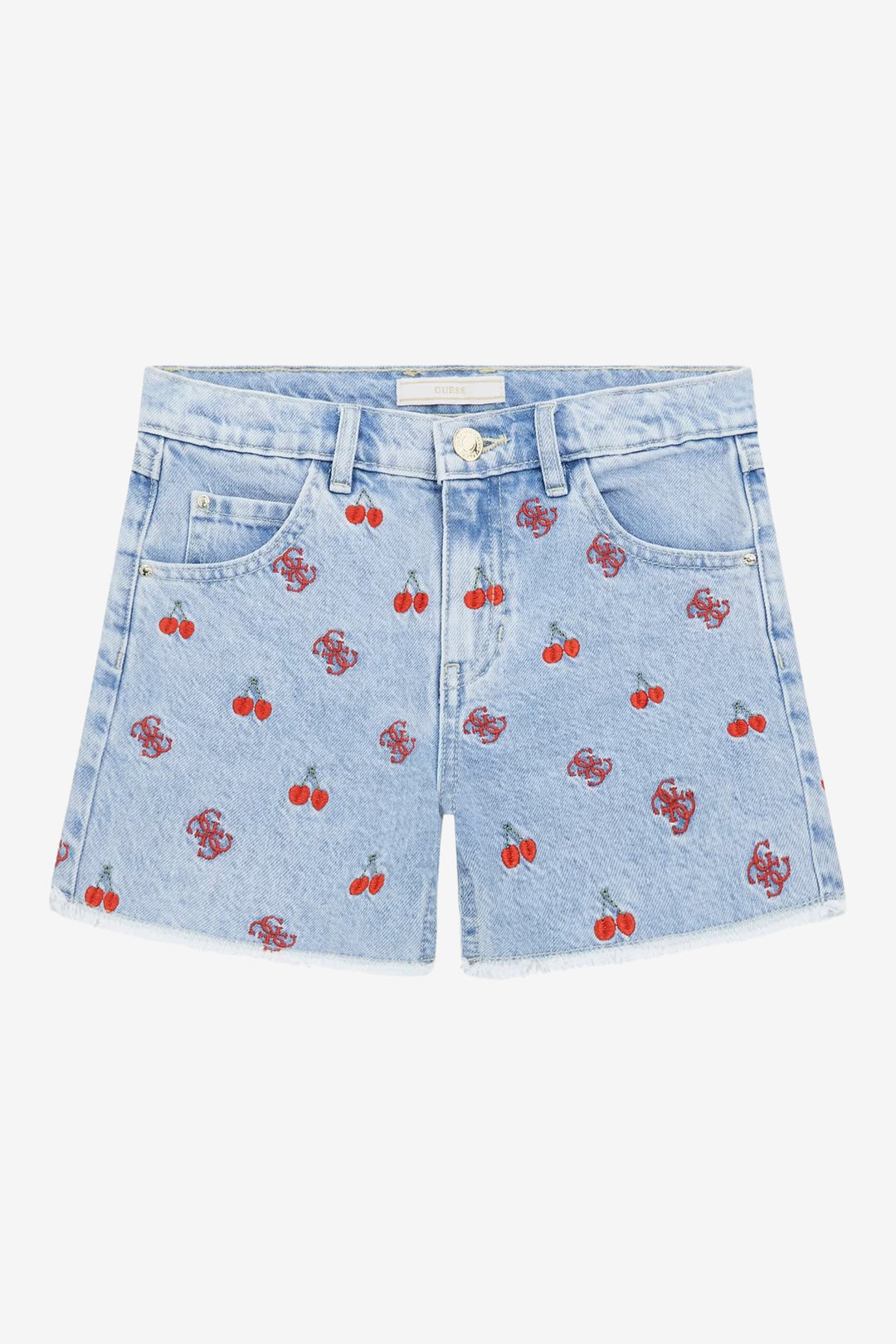 GUESS® Kids "Lola" Embroidered Cherry Denim Shorts | Millie and John