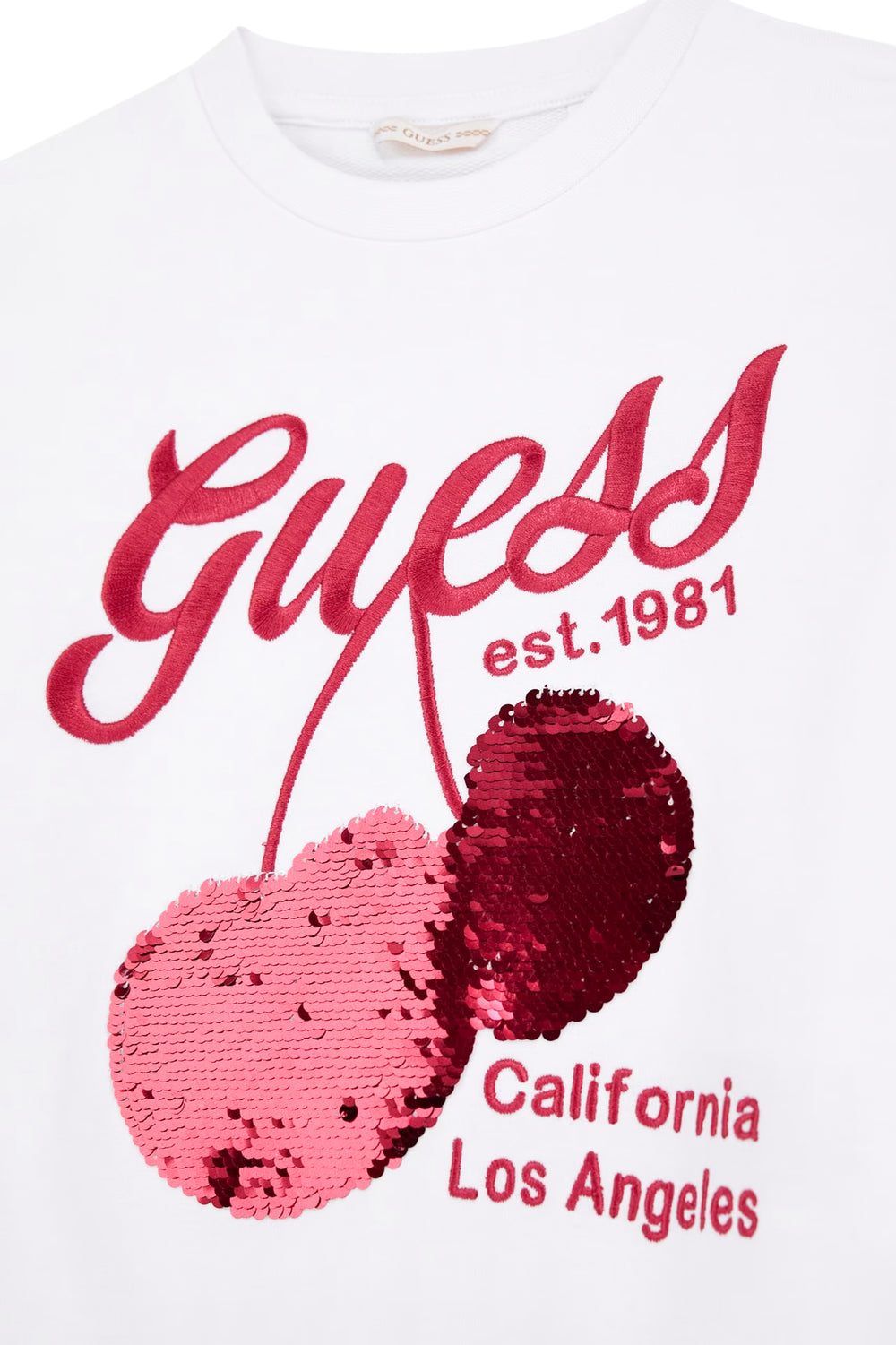 GUESS® Kids "Sorrel" White & Red Sequin Cherry Sweatshirt | Millie and John