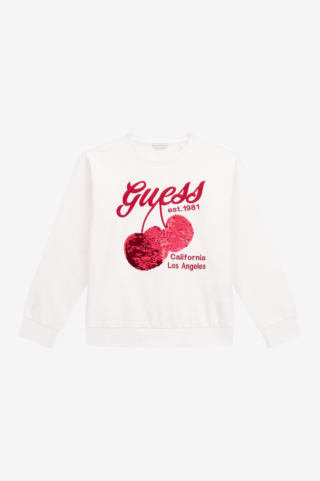 GUESS® Kids "Sorrel" White & Red Sequin Cherry Sweatshirt | Millie and John