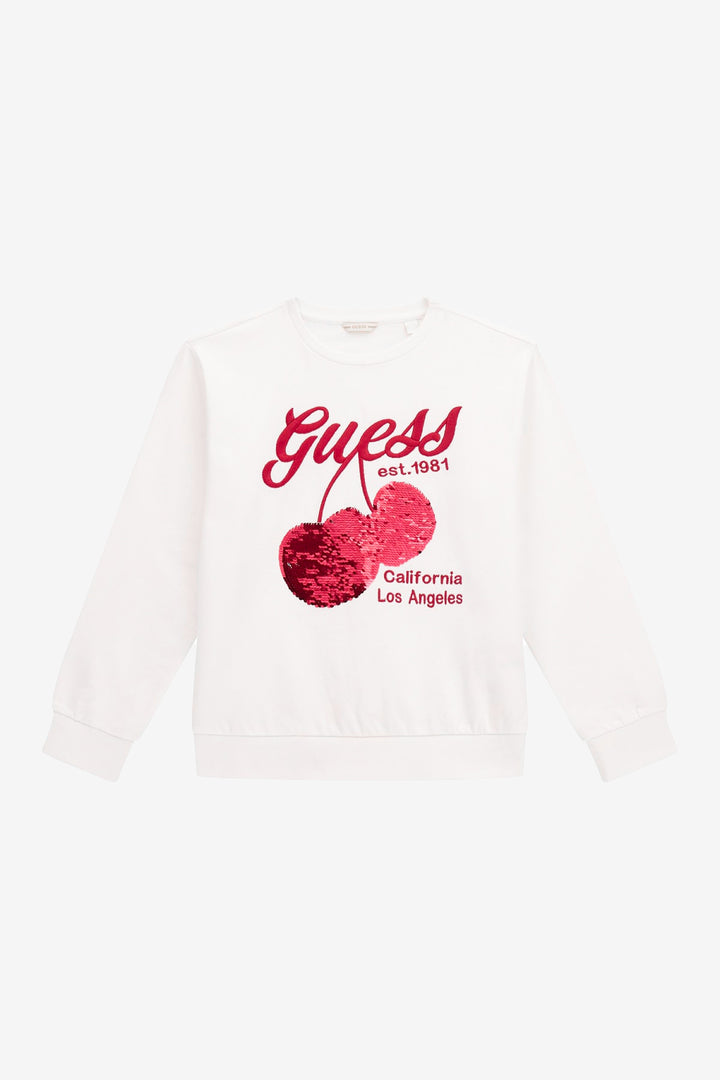 GUESS® Kids "Sorrel" White & Red Sequin Cherry Sweatshirt | Millie and John