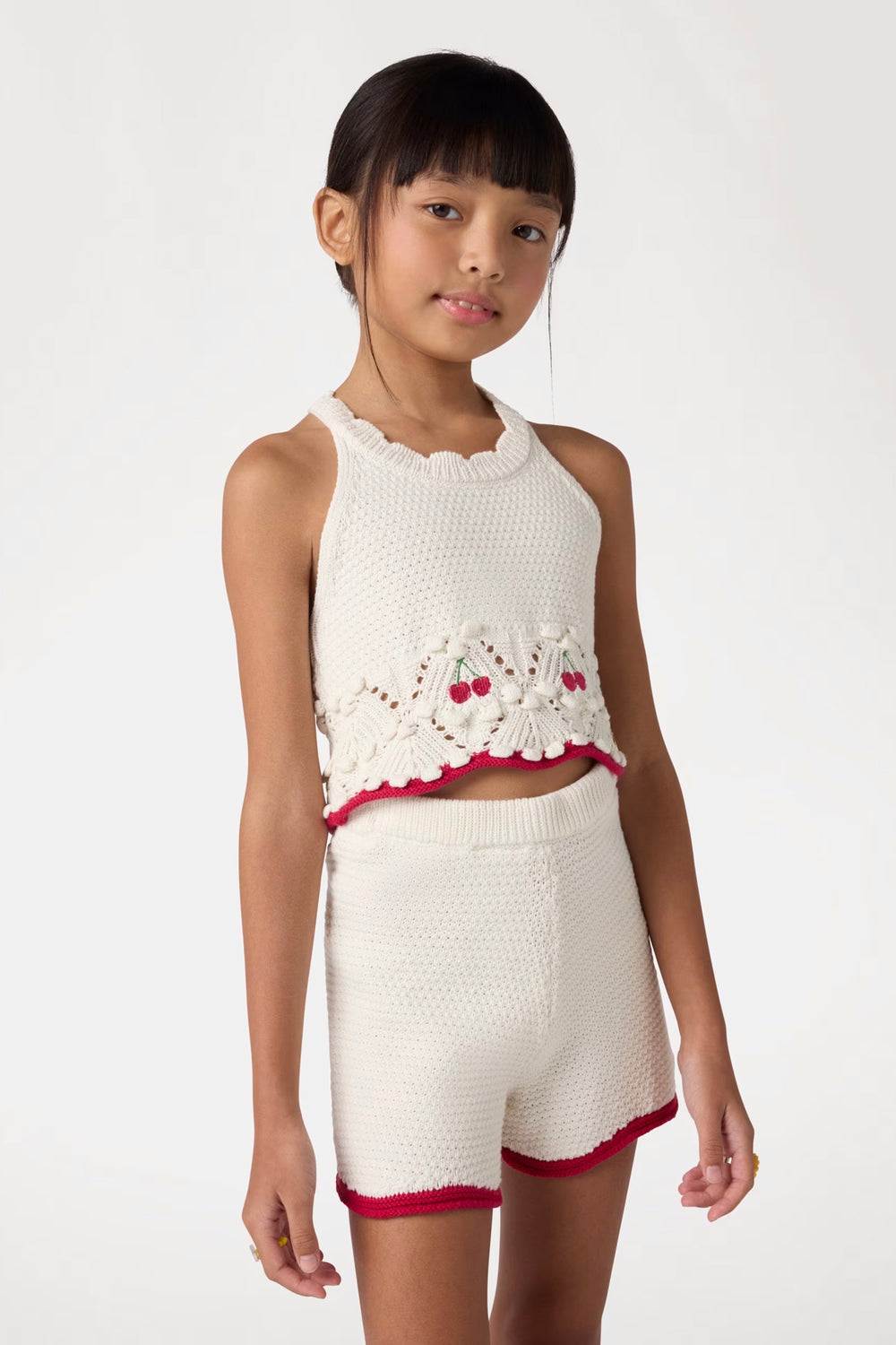 GUESS® Kids "Edie" Ivory & Red Knitted Cherry Top & Shorts | Millie and John