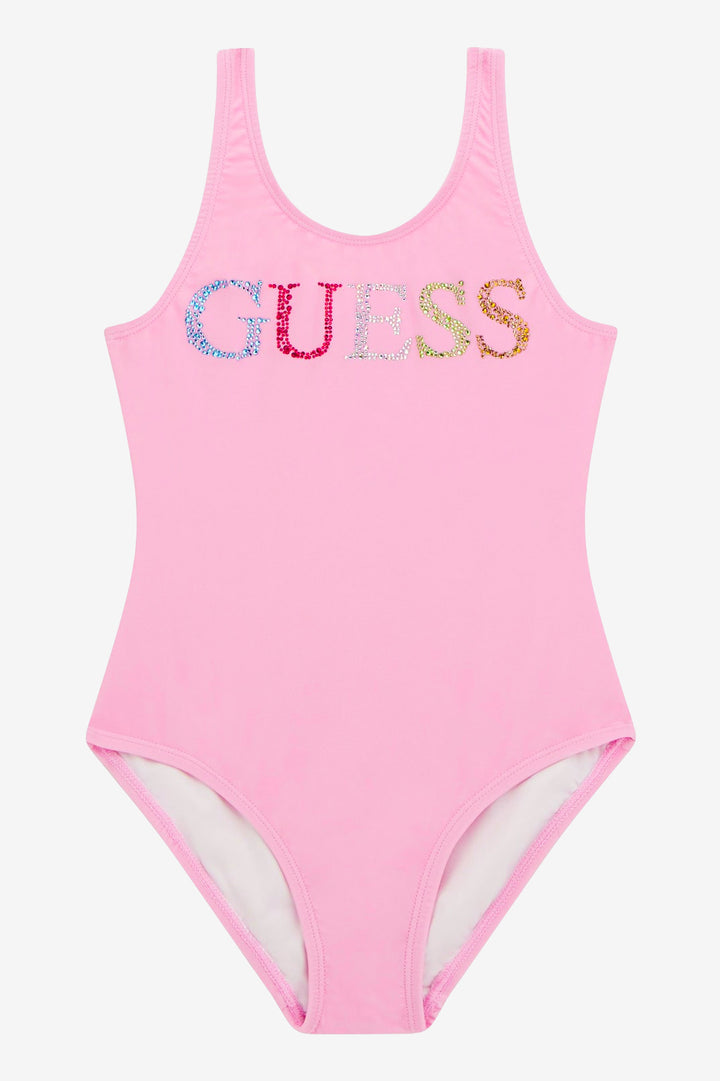 GUESS® Kids "Marina" Candy Pink Diamanté Logo Swimsuit | Millie and John