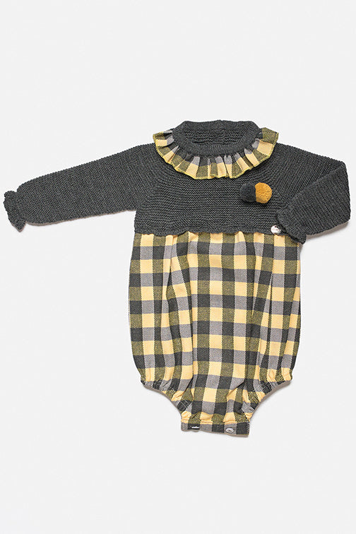 Juliana "Huxley" Grey & Mustard Knit Checked Romper | Millie and John