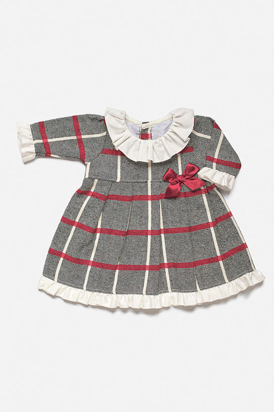 Juliana "Amaya" Grey & Burgundy Checked Dress | Millie and John