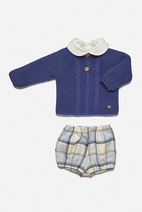 Juliana "Max" Royal Blue Cardigan, Shirt & Tartan Jam Pants | Millie and John