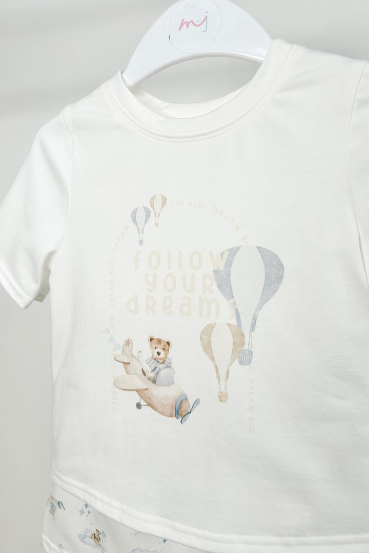 Jamiks "Jacob" Ivory, Beige & Blue Teddy T-Shirt & Shorts | Millie and John
