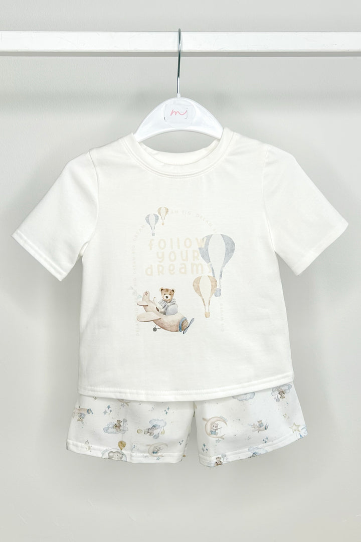 Jamiks "Jacob" Ivory, Beige & Blue Teddy T-Shirt & Shorts | Millie and John