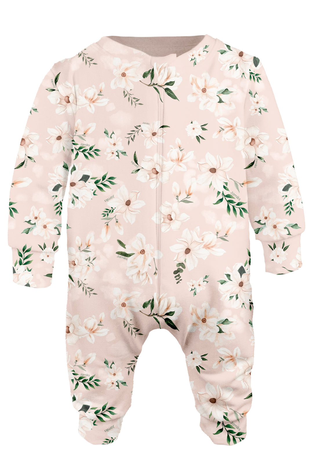 Jamiks "Jaime" Pale Pink Floral Bamboo Footless Sleepsuit | Millie and John