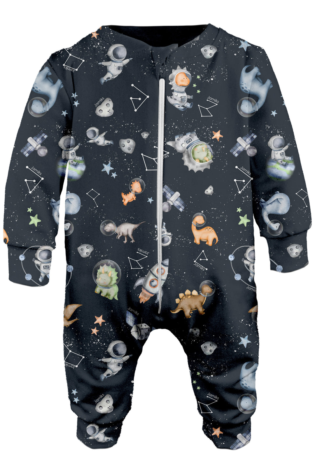 Jamiks "Jaime" Space Dinosaur Print Bamboo Footless Sleepsuit | Millie and John