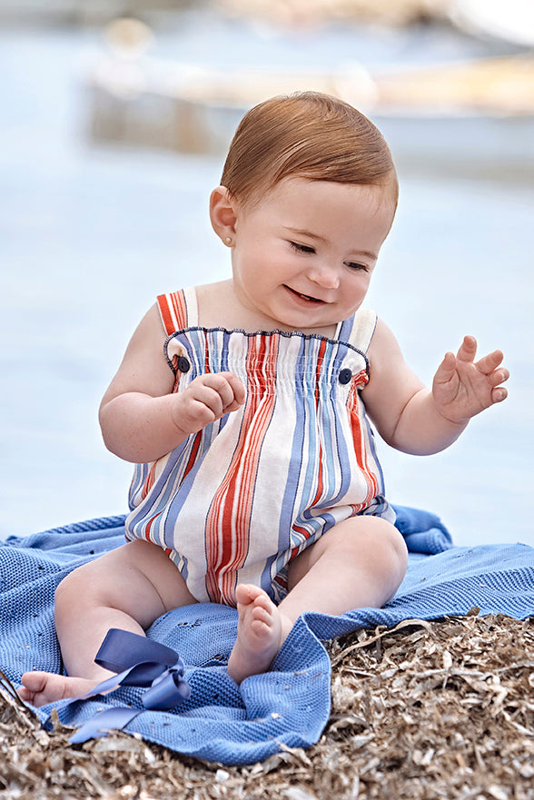 Juliana "Arden" Dusky Blue & Red Striped Shortie | Millie and John