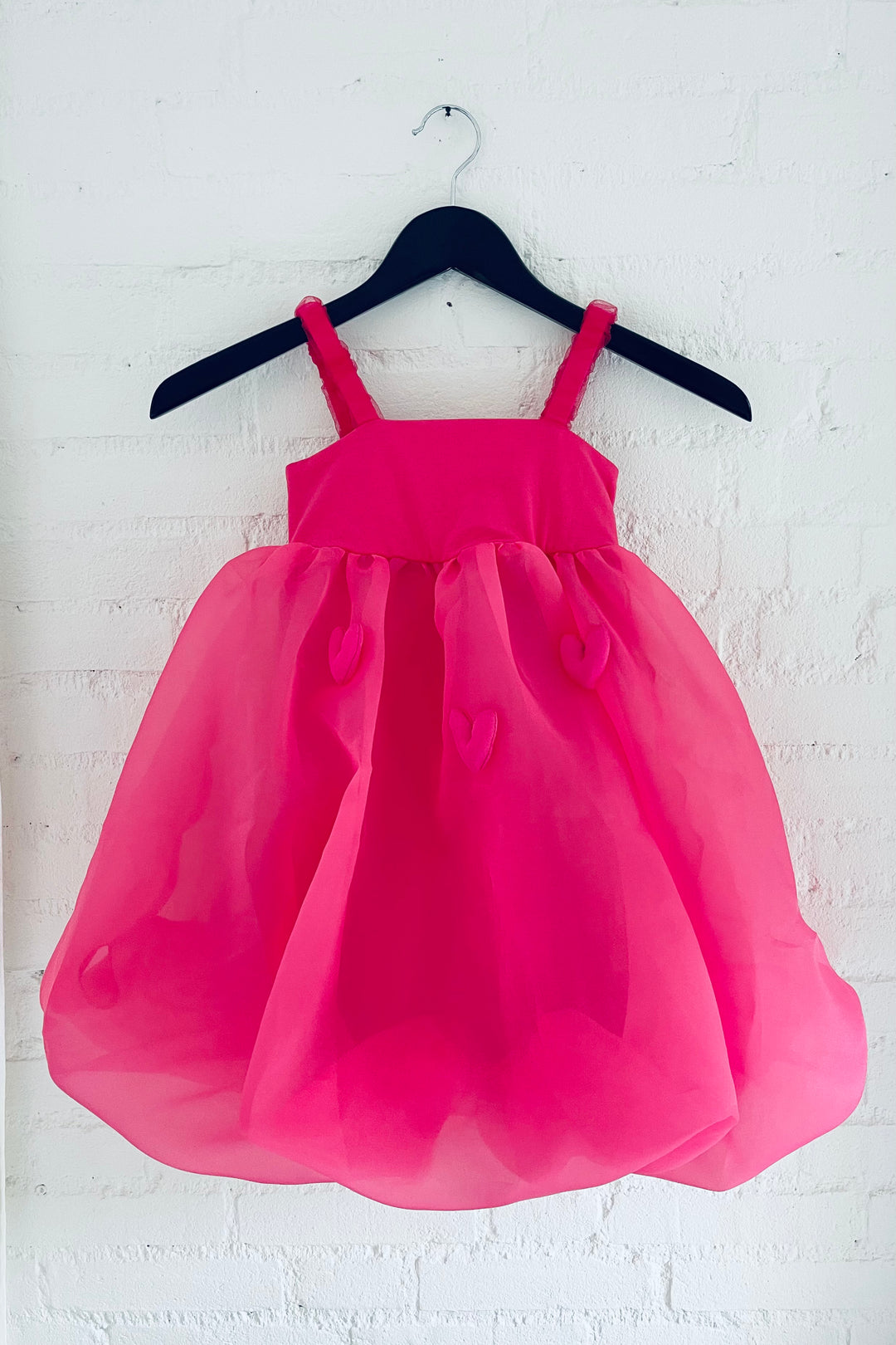 DOLLY by Le Petit Tom Hot Pink Satin Organza Heart Puffball Dress | Millie and John