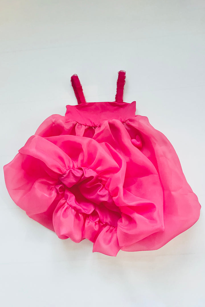 DOLLY by Le Petit Tom Hot Pink Satin Organza Heart Puffball Dress | Millie and John