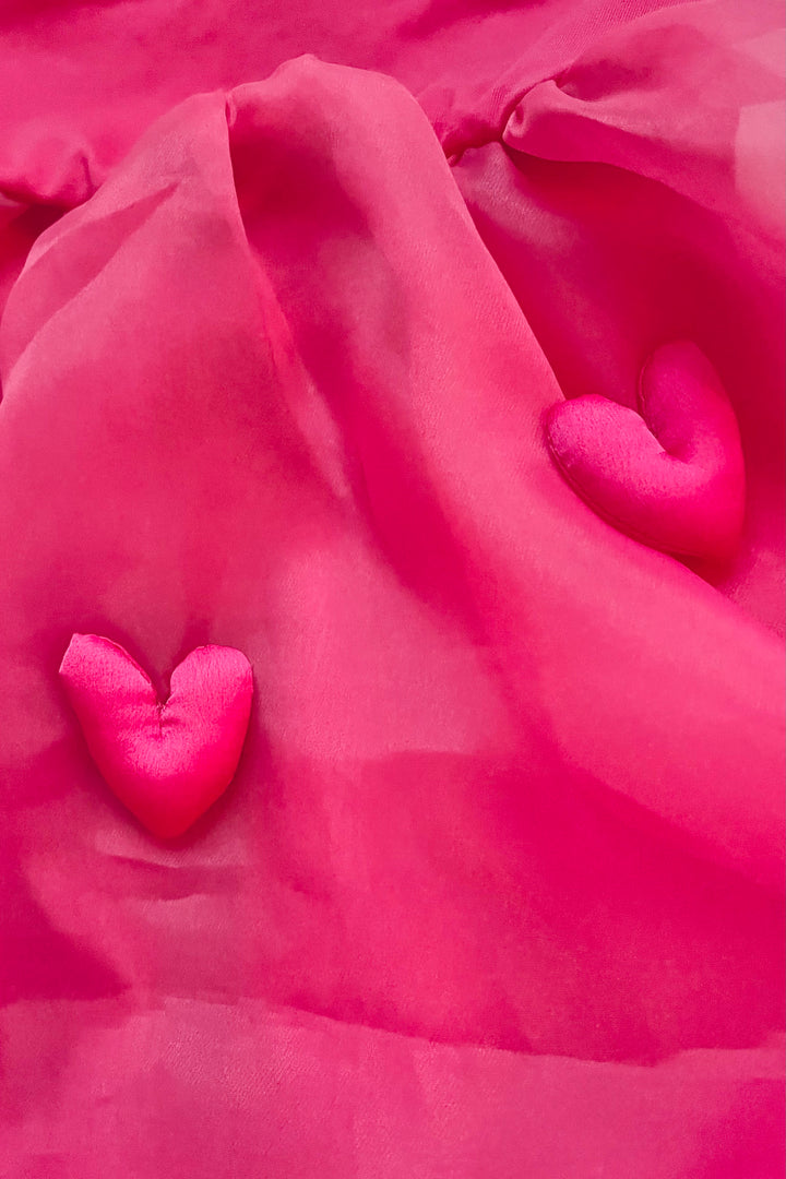 DOLLY by Le Petit Tom Hot Pink Satin Organza Heart Puffball Dress | Millie and John