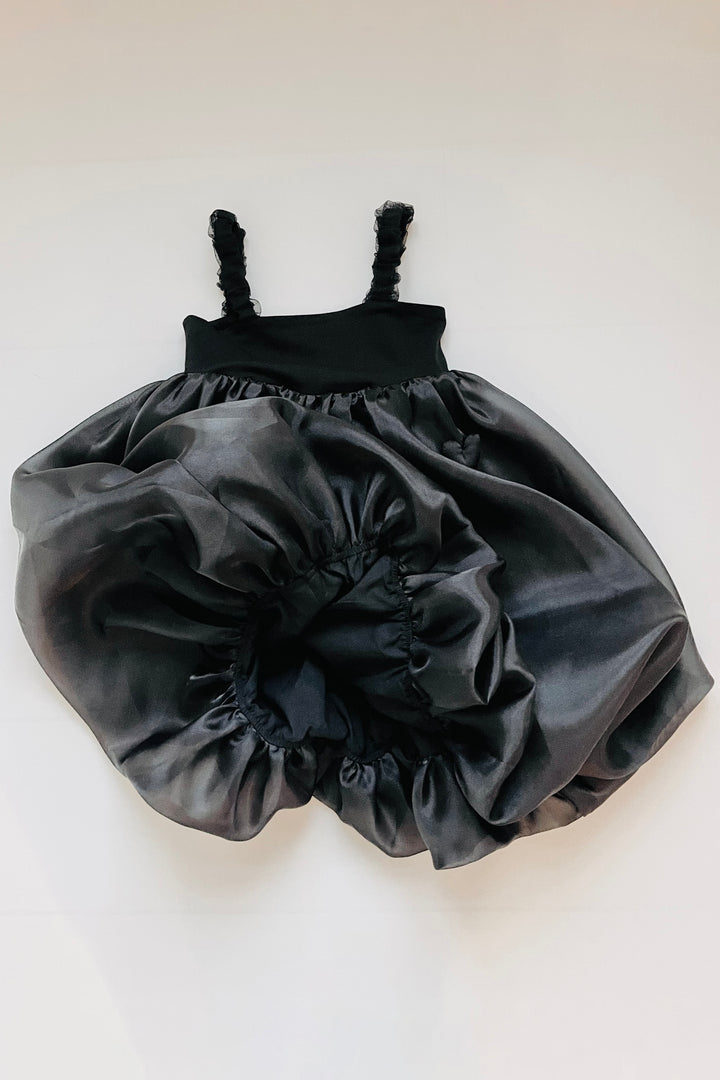 DOLLY by Le Petit Tom Black Satin Organza Heart Puffball Dress | Millie and John