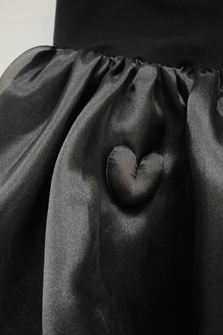 DOLLY by Le Petit Tom Black Satin Organza Heart Puffball Dress | Millie and John