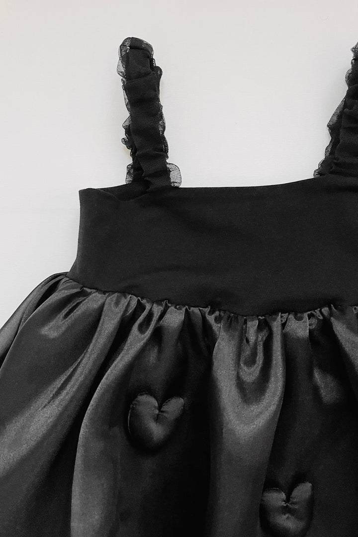 DOLLY by Le Petit Tom Black Satin Organza Heart Puffball Dress | Millie and John