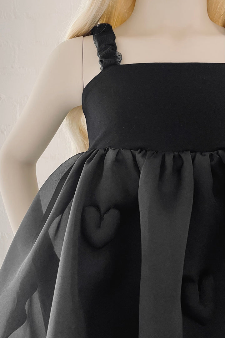 DOLLY by Le Petit Tom Black Satin Organza Heart Puffball Dress | Millie and John