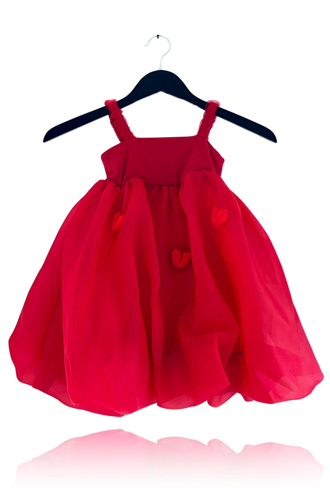 DOLLY by Le Petit Tom Red Satin Organza Heart Puffball Dress | Millie and John
