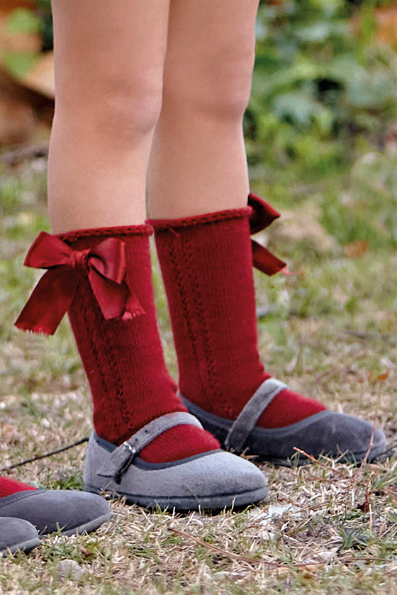 Juliana Knee High Satin Bow Socks | Millie and John