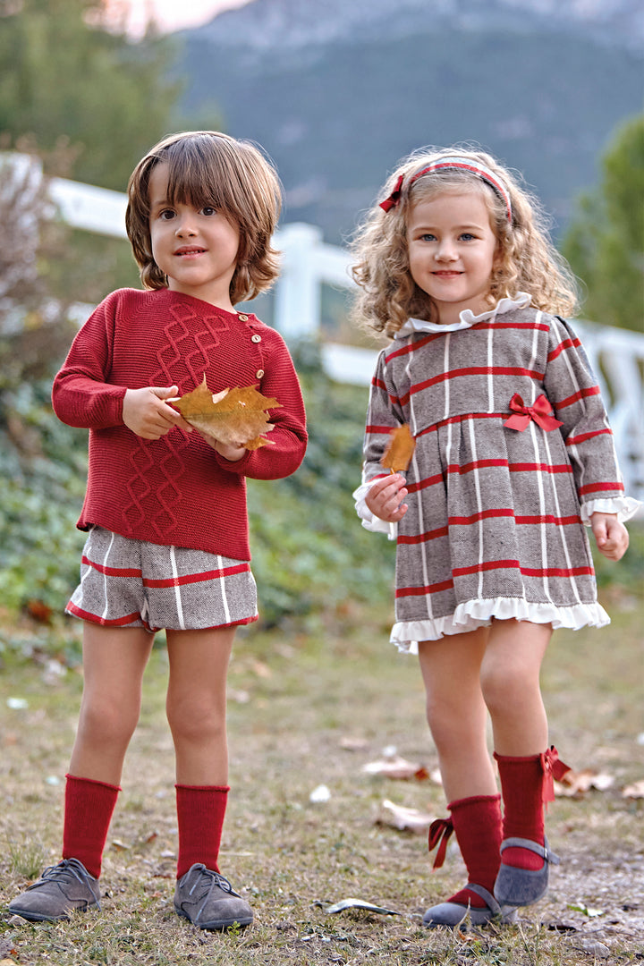 Juliana "Amaya" Grey & Burgundy Checked Dress | Millie and John