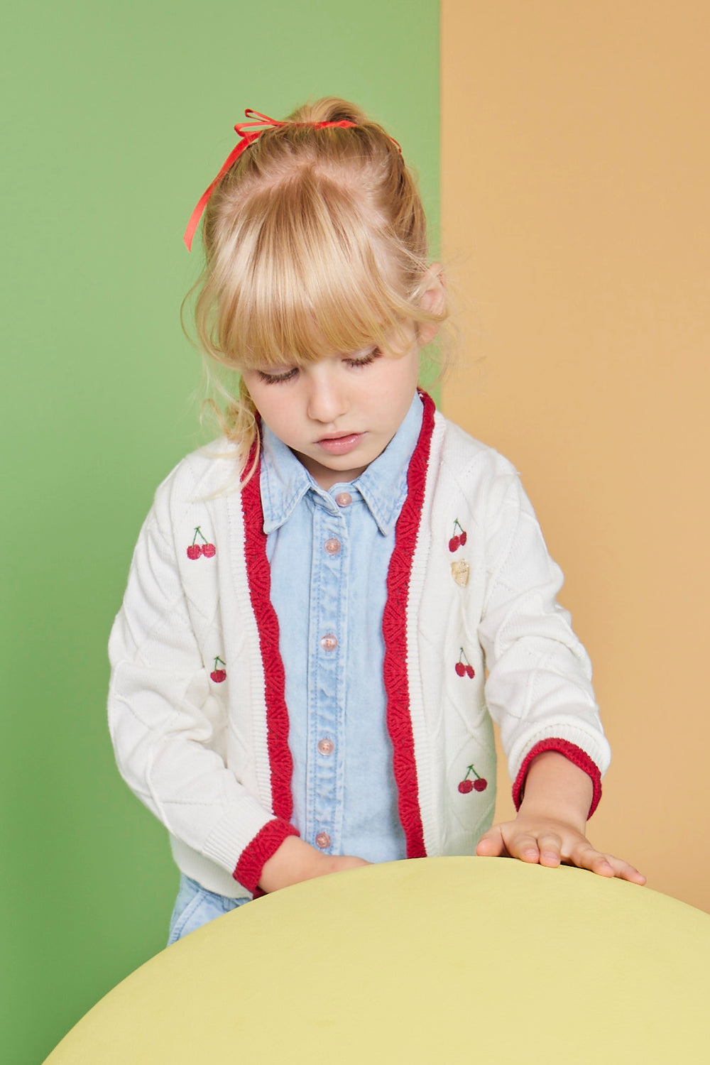 GUESS® Kids "Tansy" Ivory & Red Embroidered Cherry Cardigan | Millie and John