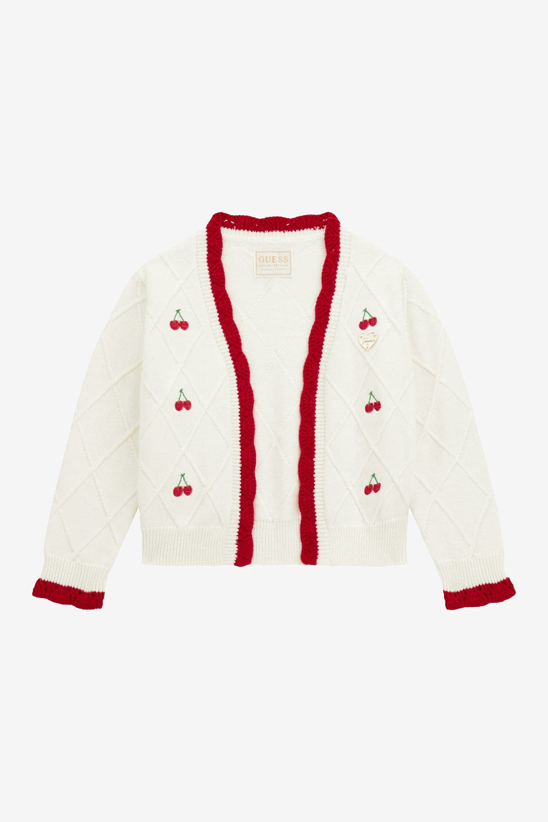 GUESS® Kids "Tansy" Ivory & Red Embroidered Cherry Cardigan | Millie and John