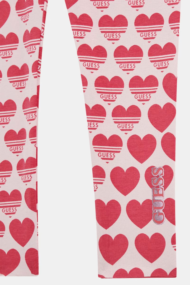 GUESS® Kids "Lila" Cerise Heart Print Sweatshirt & Reversible Leggings | Millie and John