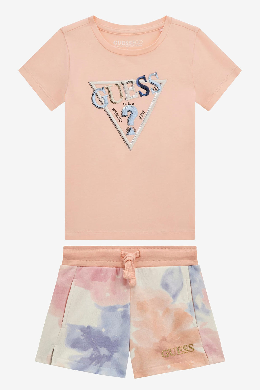 GUESS® Kids "Harper" Peach T-Shirt & Multicoloured Shorts | Millie and John
