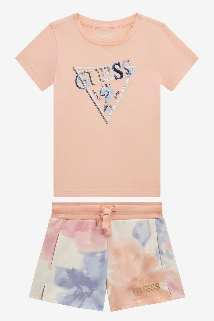 GUESS® Kids "Harper" Peach T-Shirt & Multicoloured Shorts | Millie and John