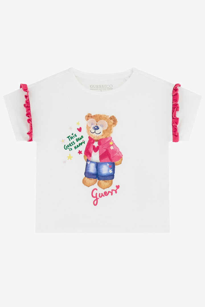 GUESS® Kids "Cleo" White & Cerise Teddy T-Shirt | Millie and John