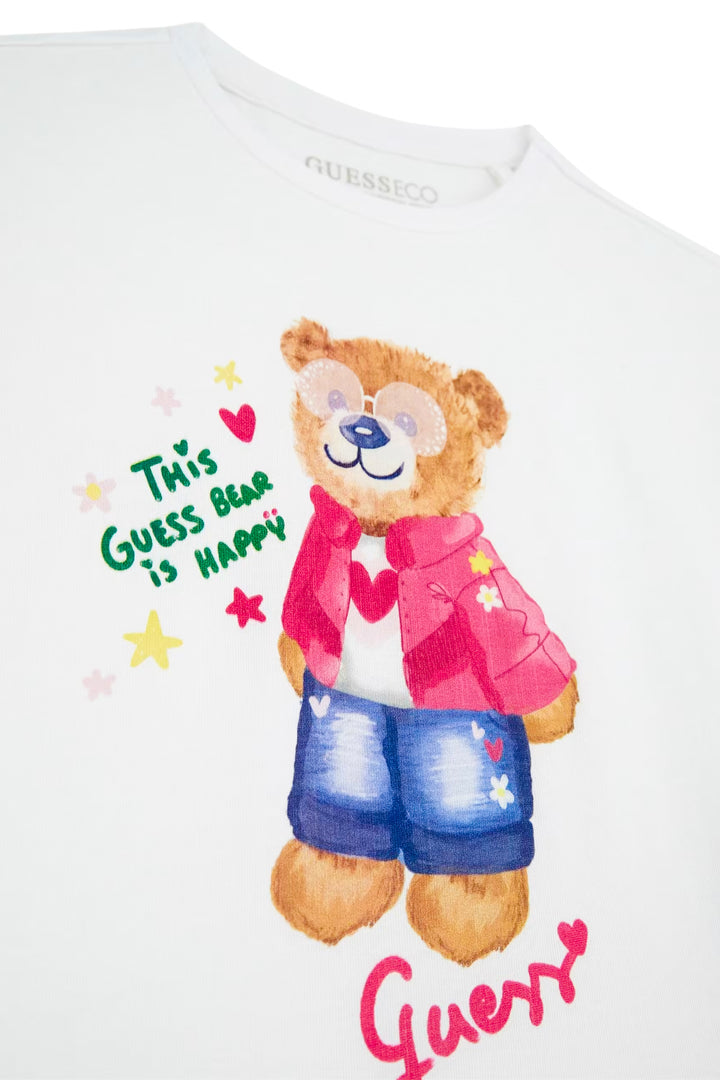 GUESS® Kids "Cleo" White & Cerise Teddy T-Shirt | Millie and John