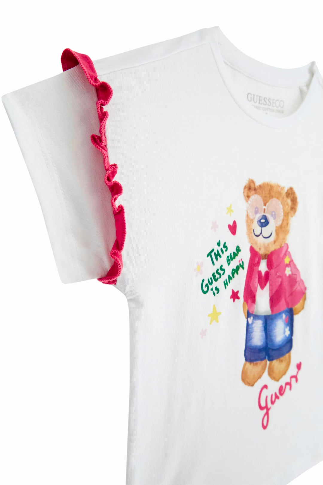 GUESS® Kids "Cleo" White & Cerise Teddy T-Shirt | Millie and John