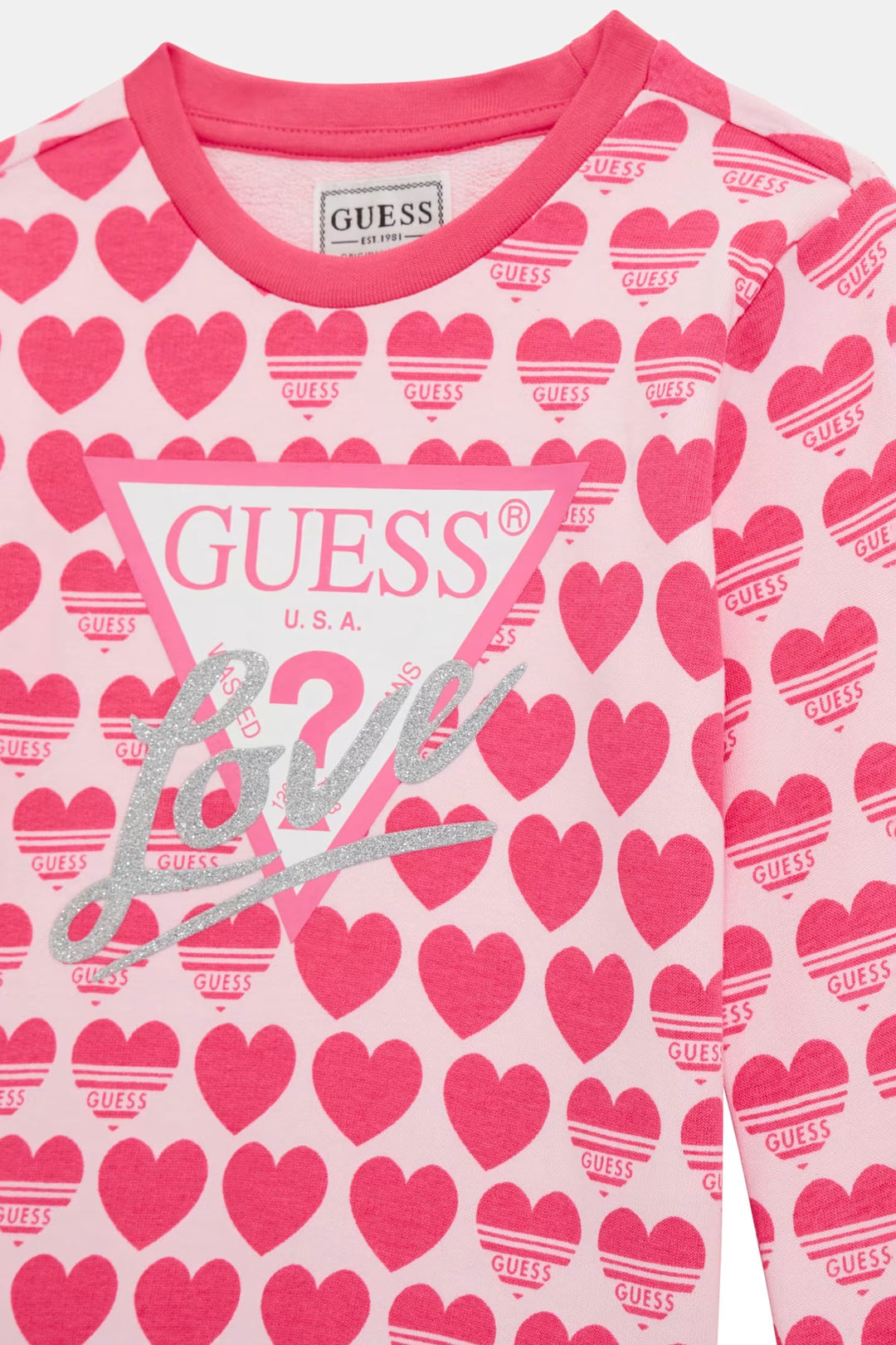 GUESS® Kids "Lila" Cerise Heart Print Sweatshirt & Reversible Leggings | Millie and John