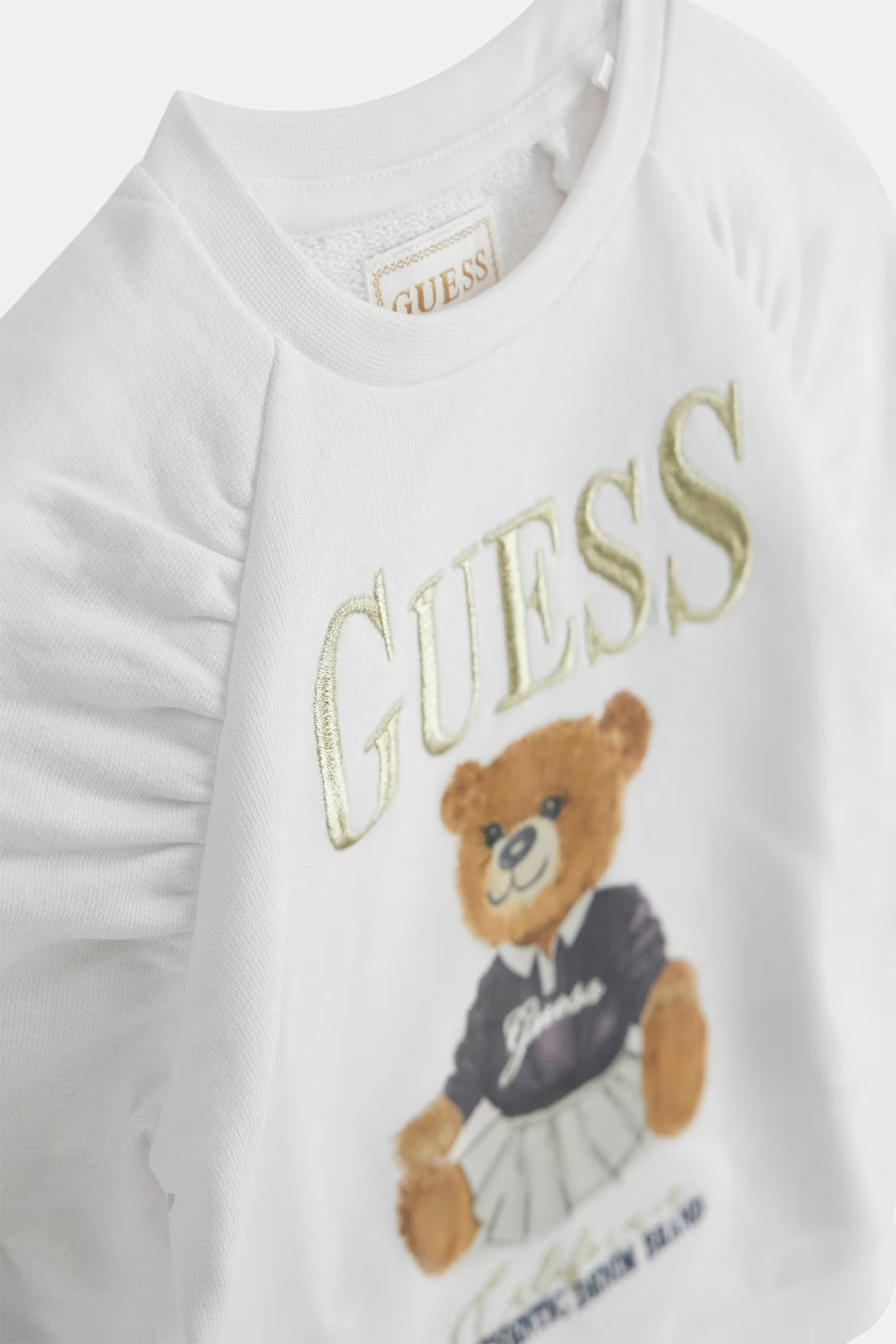 GUESS® Kids "Ophelia" White & Gold Bear Sweatshirt | Millie and John