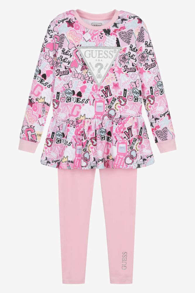 GUESS® Kids "Lola" Pink Sticker Collage Tunic & Leggings | Millie and John
