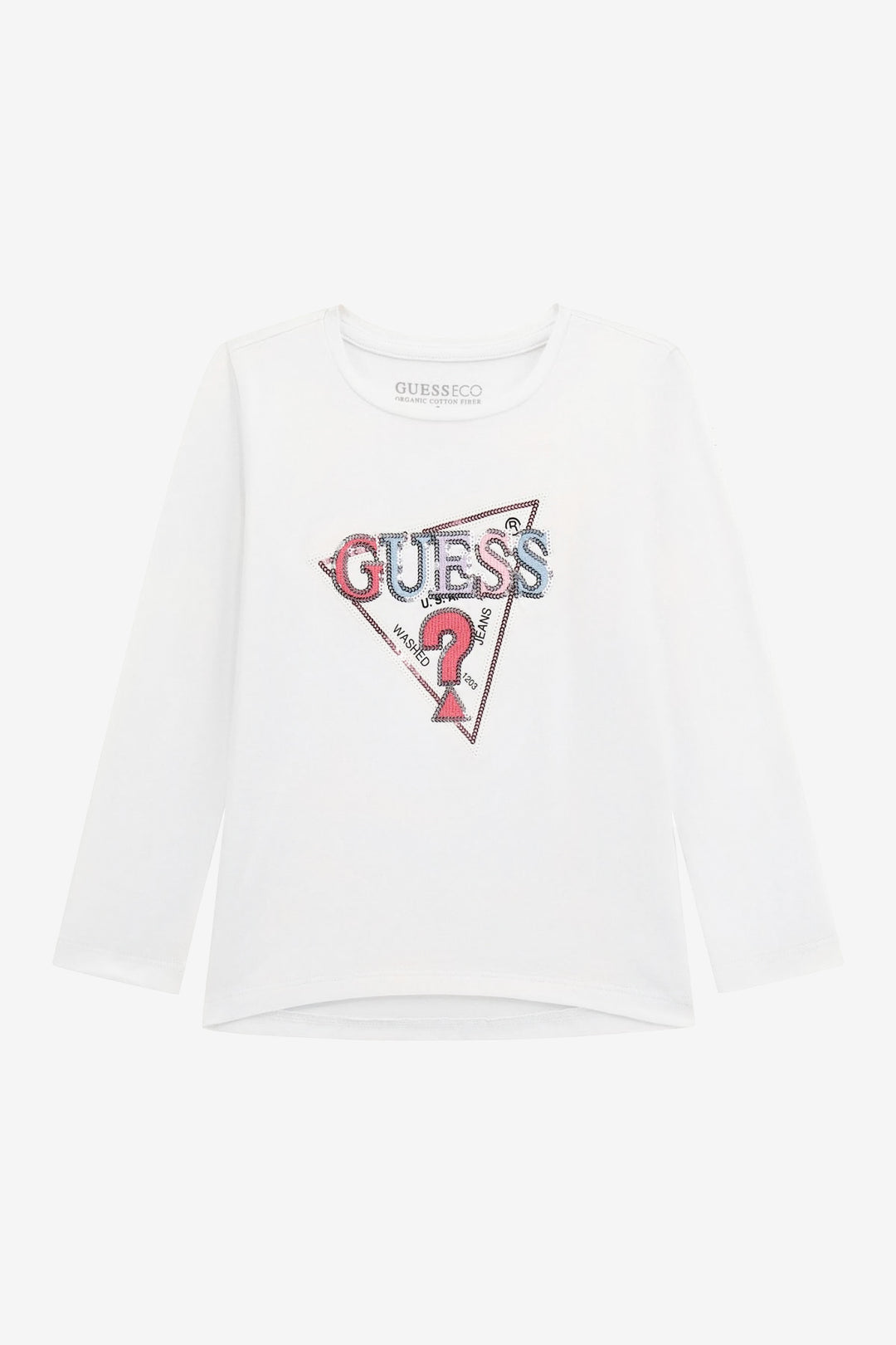 GUESS® Kids "Ava" White Multicoloured Sequin Logo Top | Millie and John