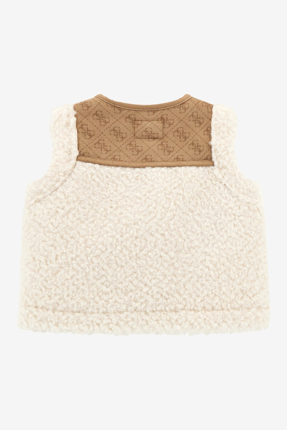 GUESS® Kids "Niamh" Beige Faux Suede Monogram Sherpa Gilet | Millie and John